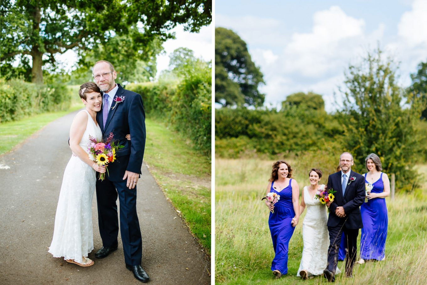 bride and bridesmaids walking down the aisle