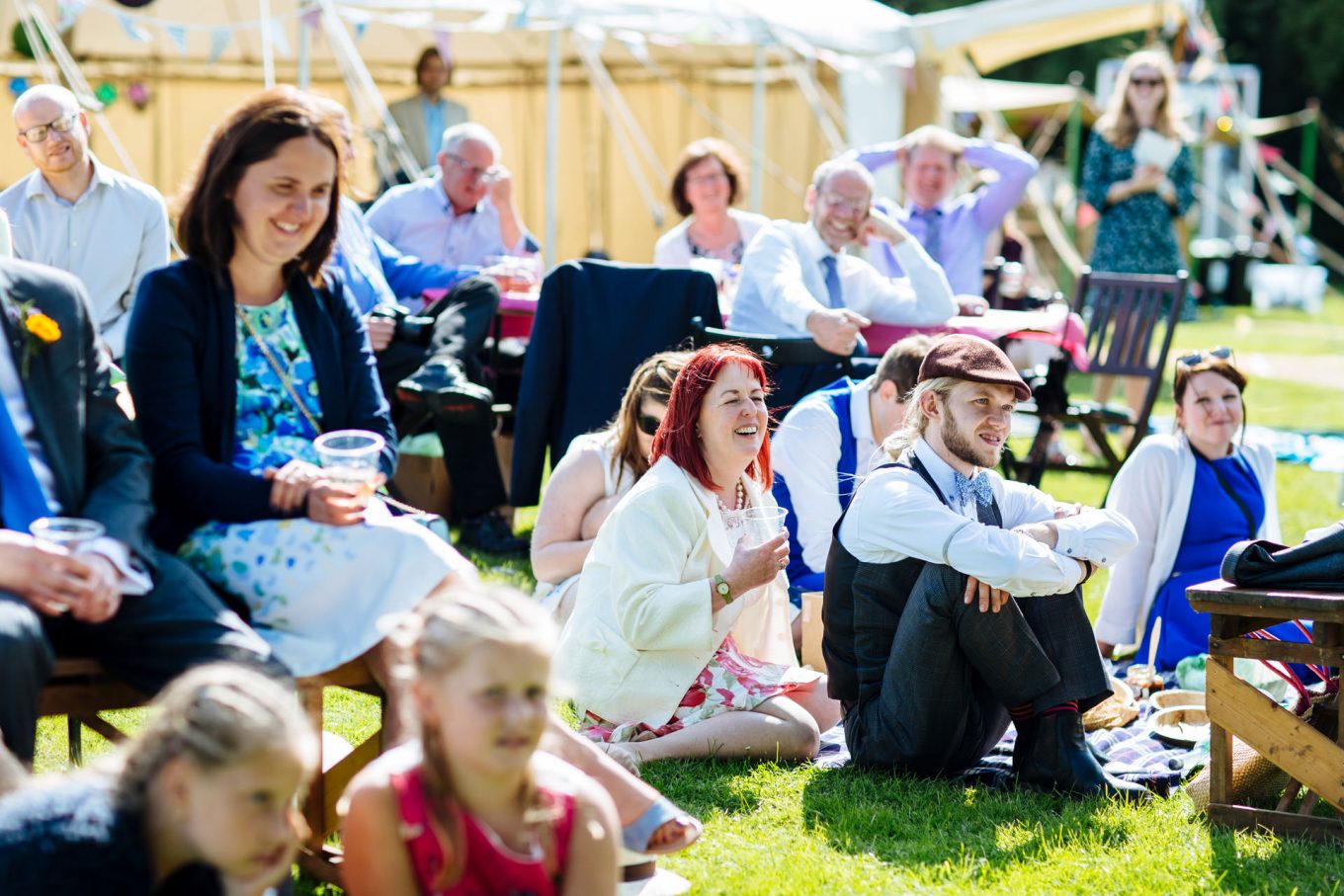wedding speeches outside in the sun