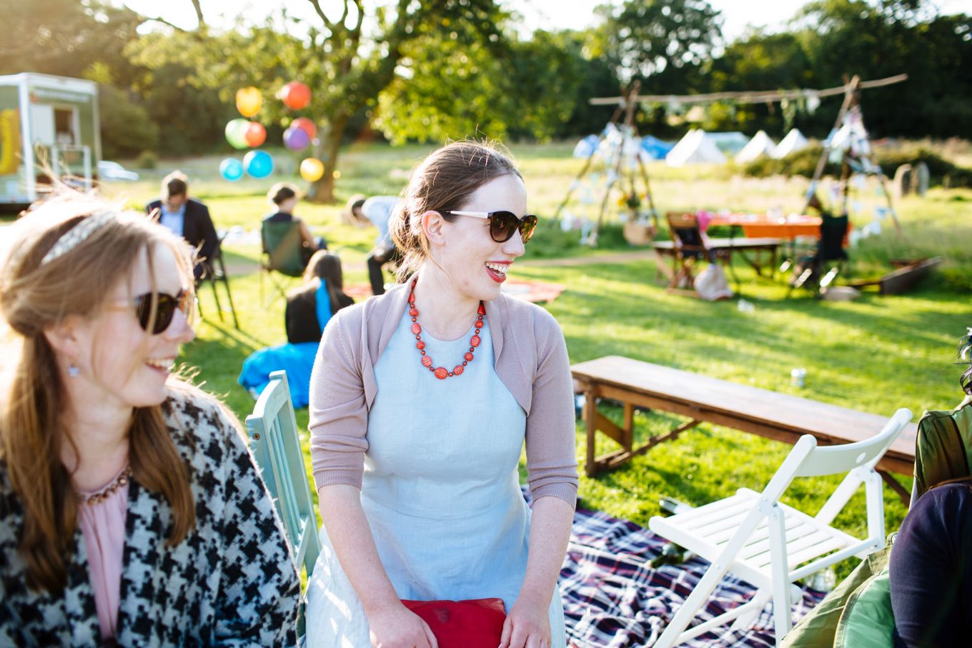 wedding guest laughing