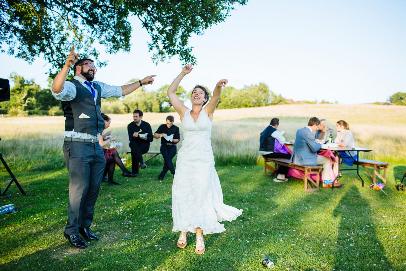 bride dancing outside