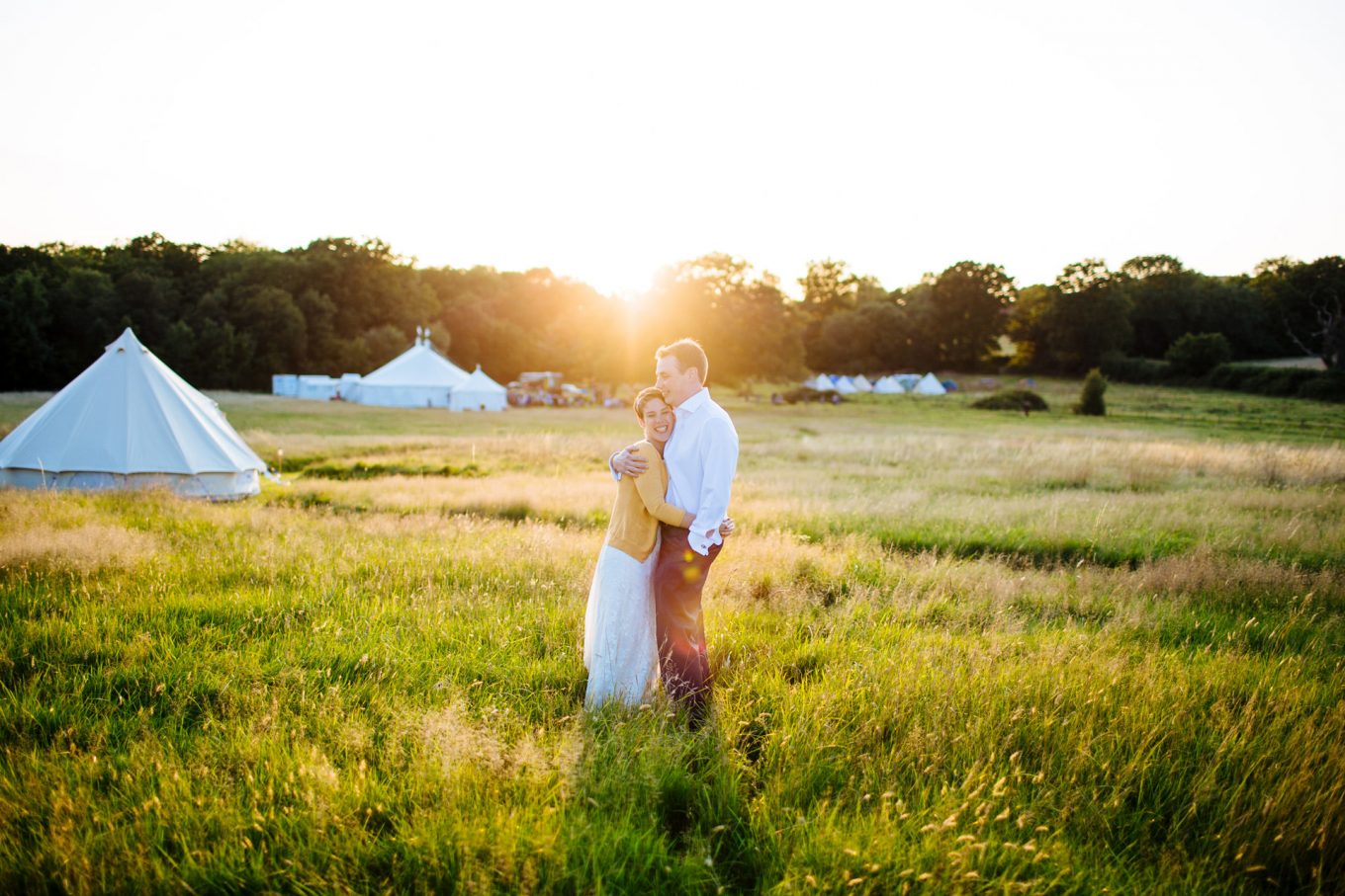 festival wedding at sunset