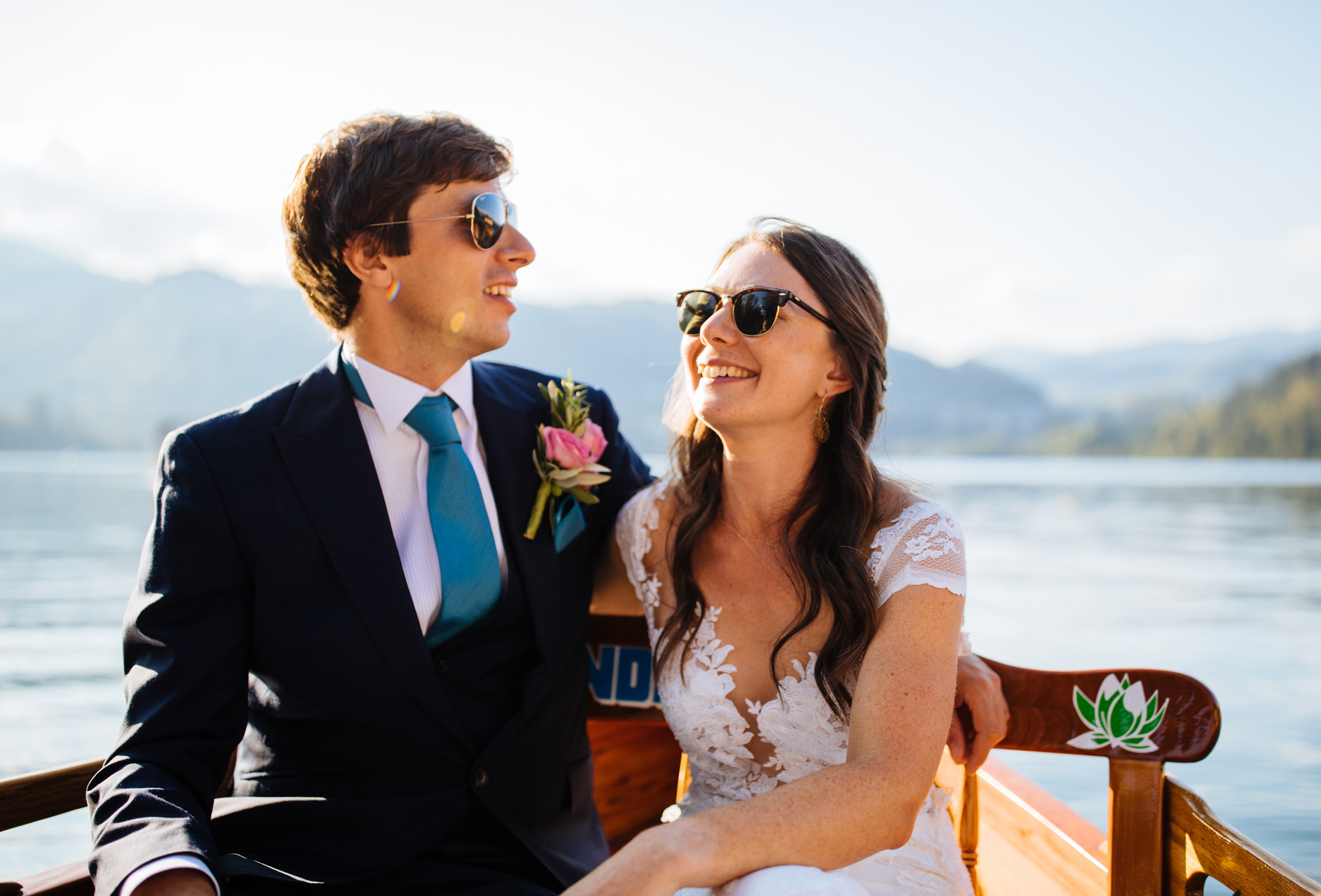 lake bled wedding bride and groom on boat