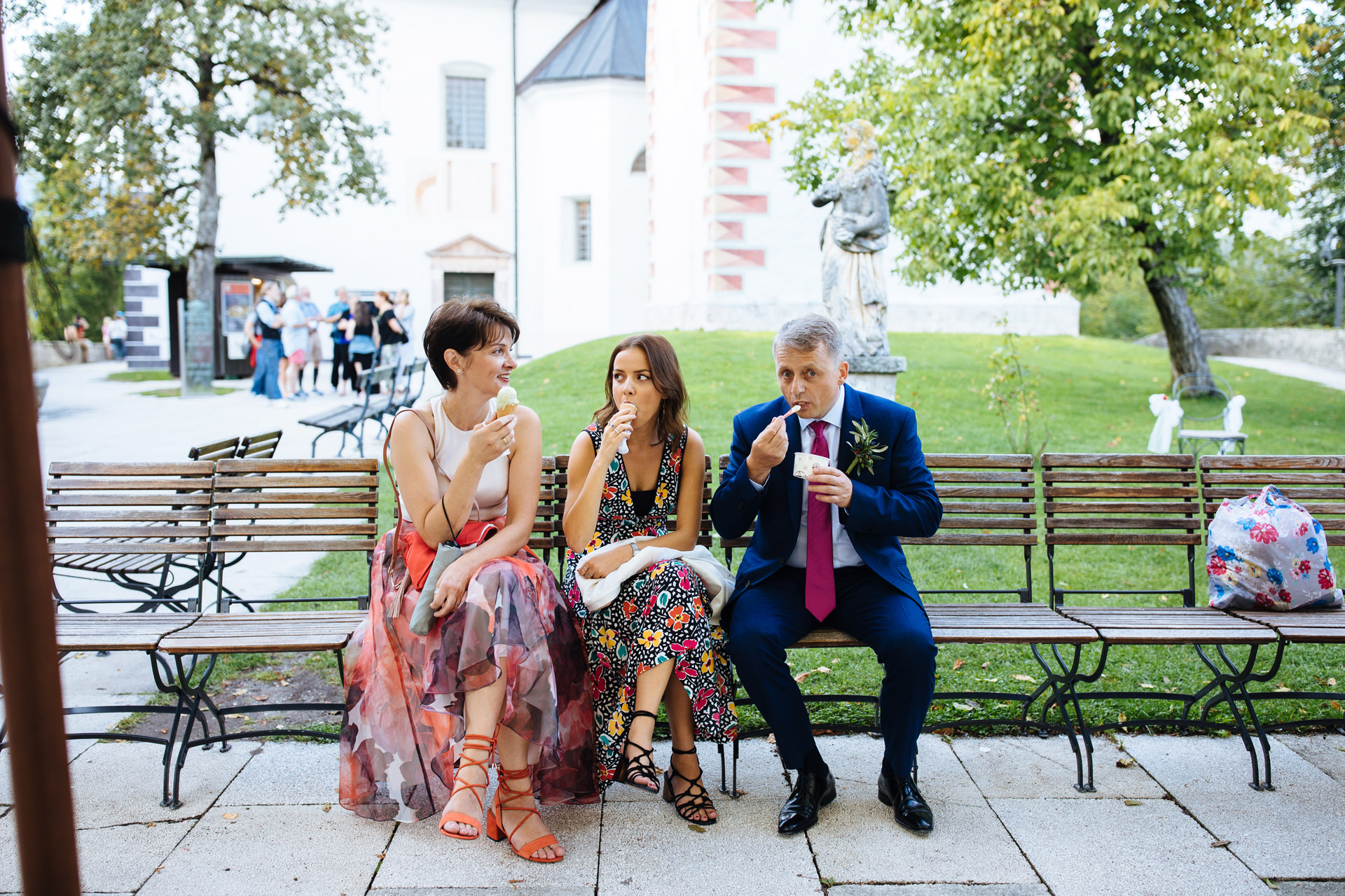 wedding guests eating ice cream on bled island