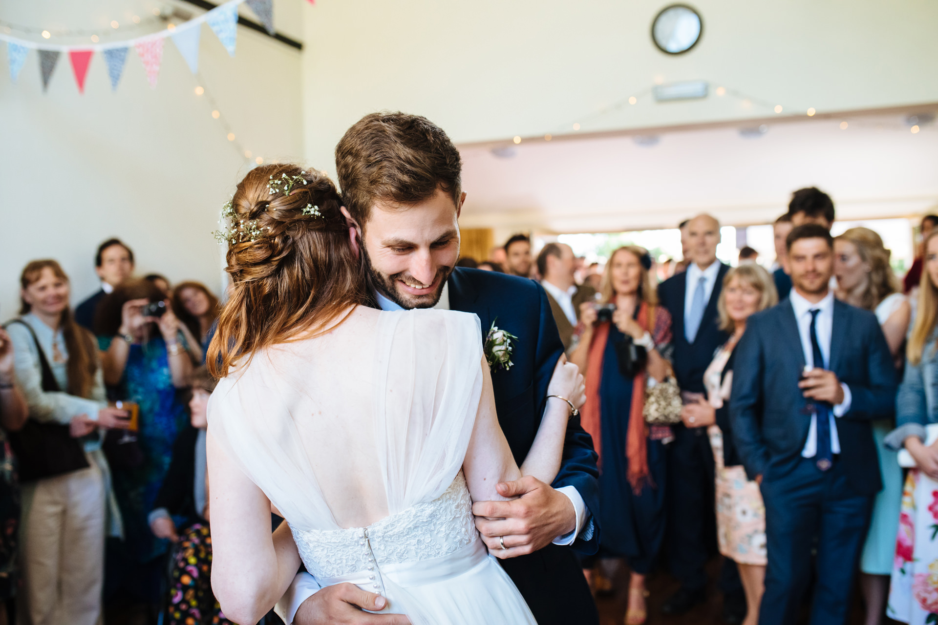 first dance hug at oxfordshire marquee wedding