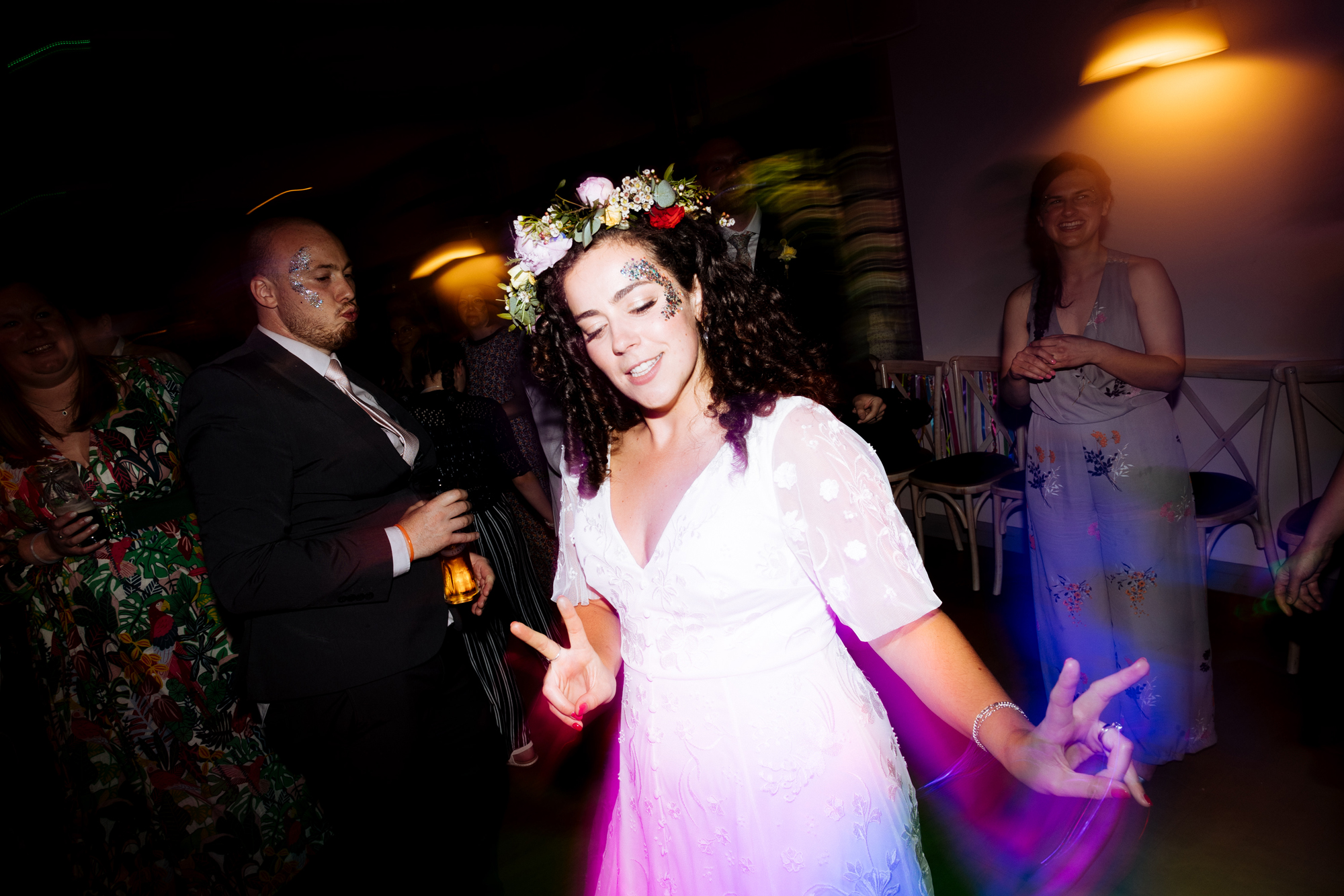 A beautiful wedding with musical instruments on the ceiling!