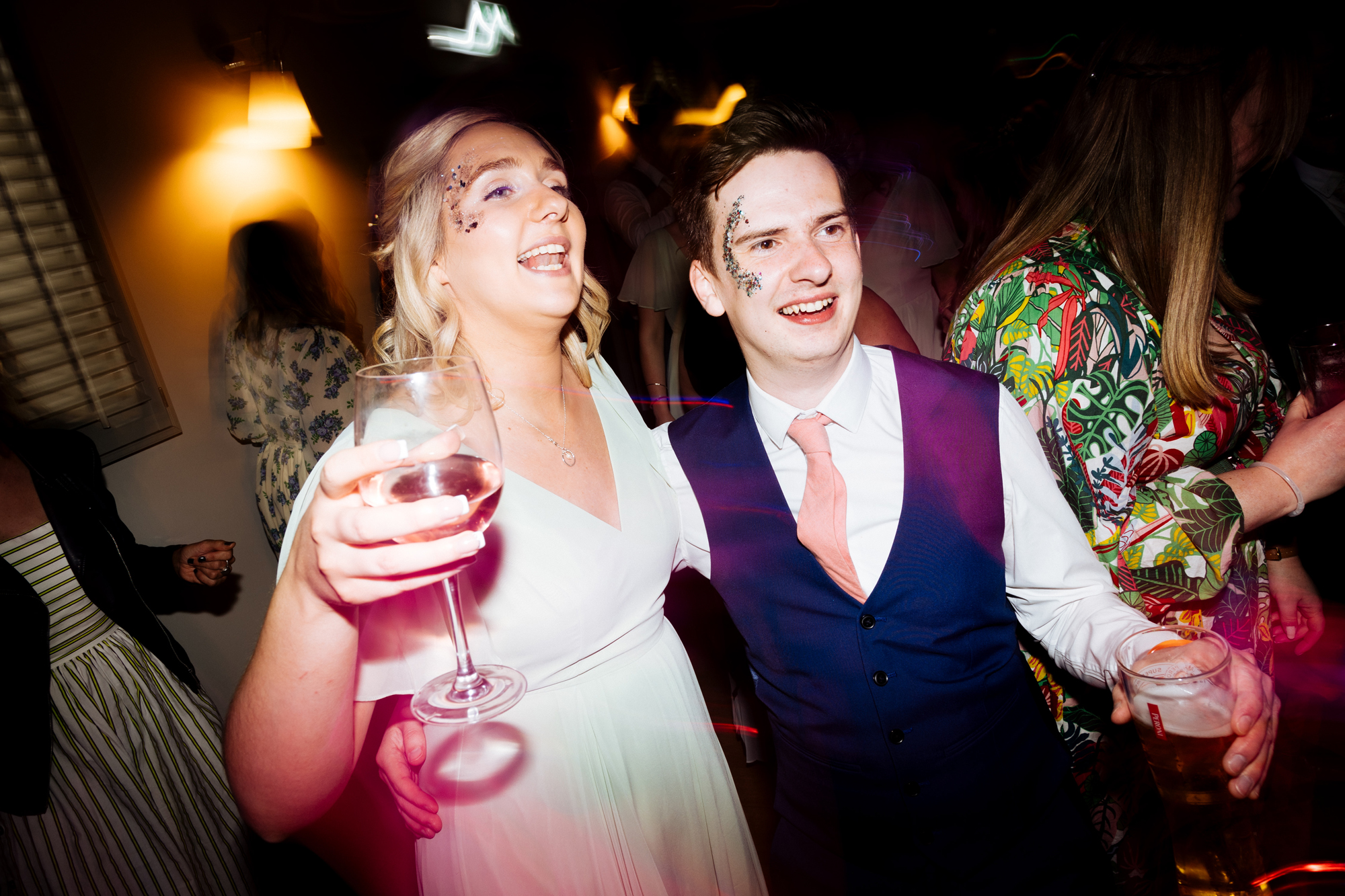 A beautiful wedding with musical instruments on the ceiling!