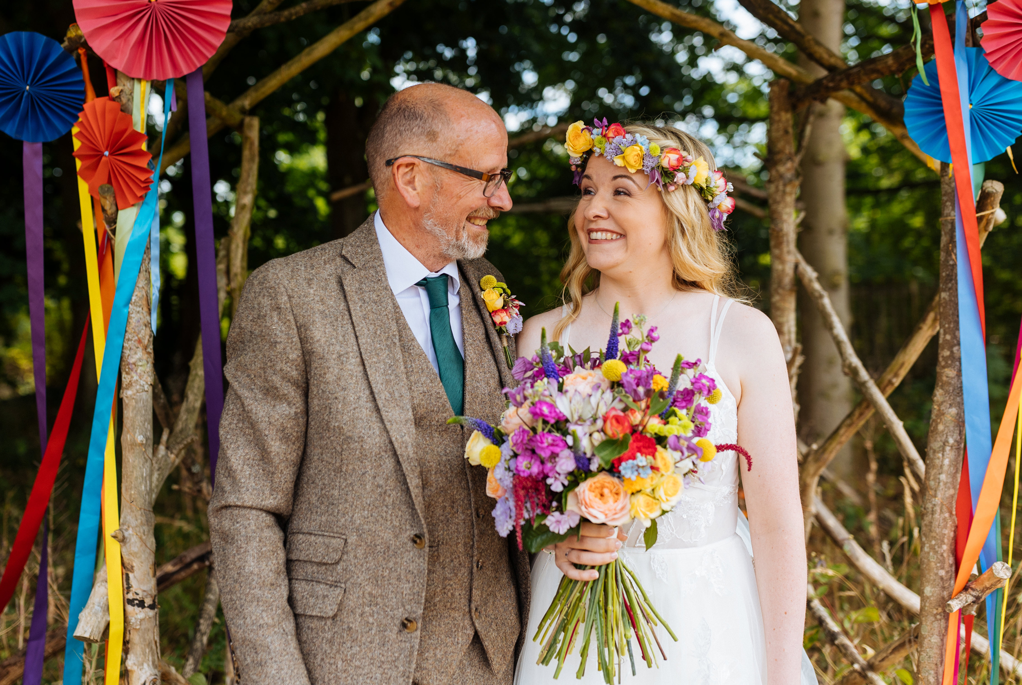 An enchanting and colourful woodland wedding