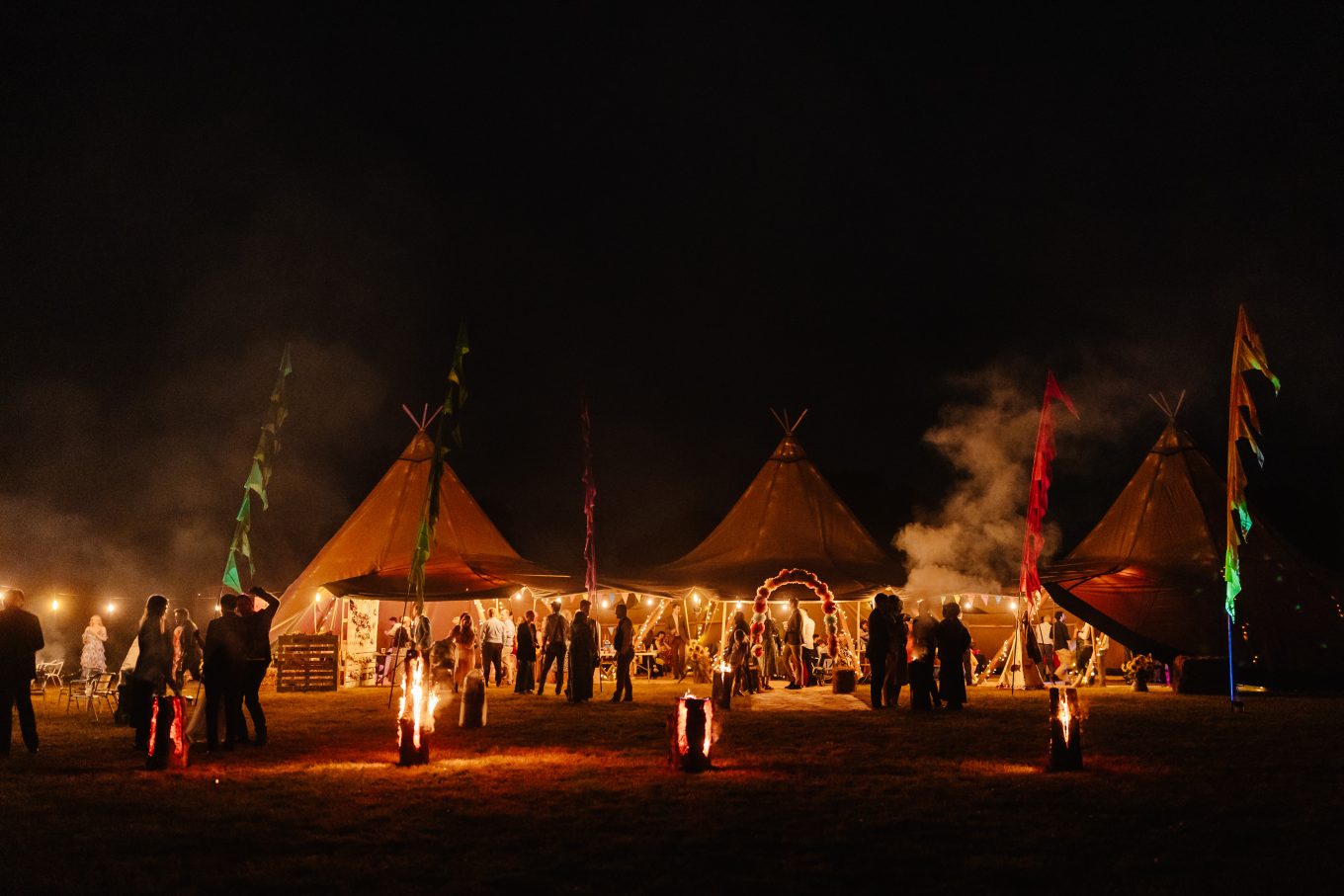 festival tipi wedding with firepits
